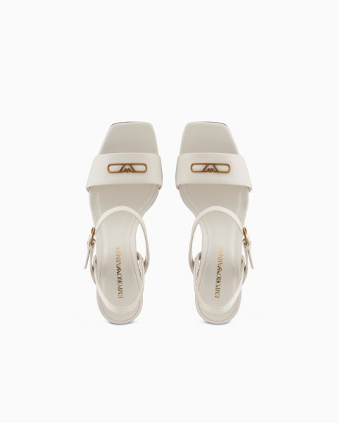 Nappa-leather heeled sandals with eagle plate