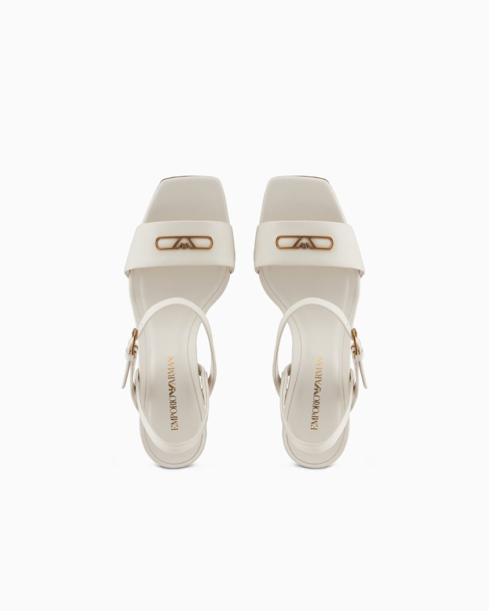 Nappa-leather heeled sandals with eagle plate