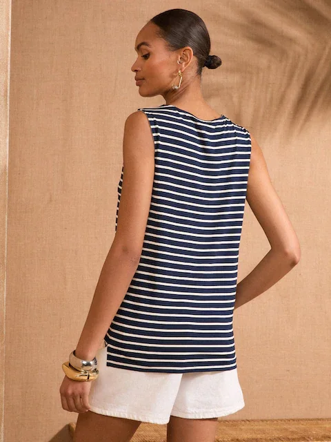 Buy Love & Roses Stripe Chiffon Trim V-Neck Jersey Vest