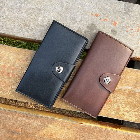 Tri-Fold Pure Leather Long Wallet for Men & Women – Genuine Cow Leather Fashion Wallet with Multiple Card Slots, Cash & Mobile Compartments – Stylish Smooth Pattern in Brown, Black & Blue (18×9×2cm) - Black