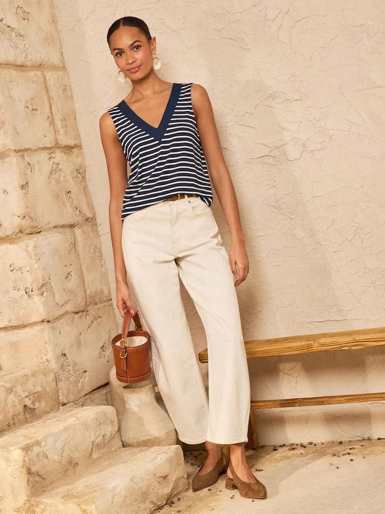 Buy Love & Roses Stripe Chiffon Trim V-Neck Jersey Vest