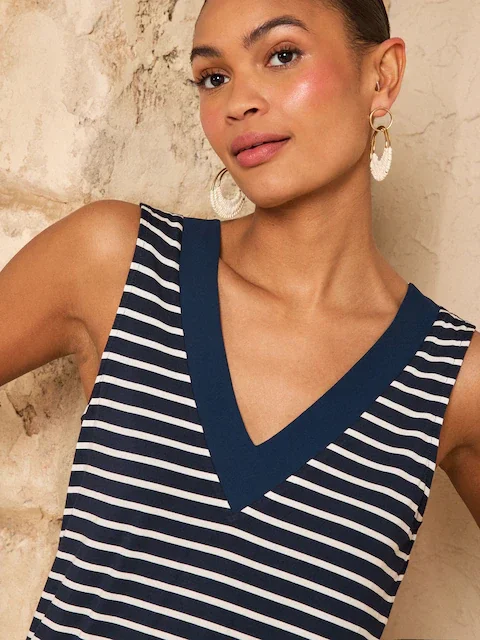 Buy Love & Roses Stripe Chiffon Trim V-Neck Jersey Vest