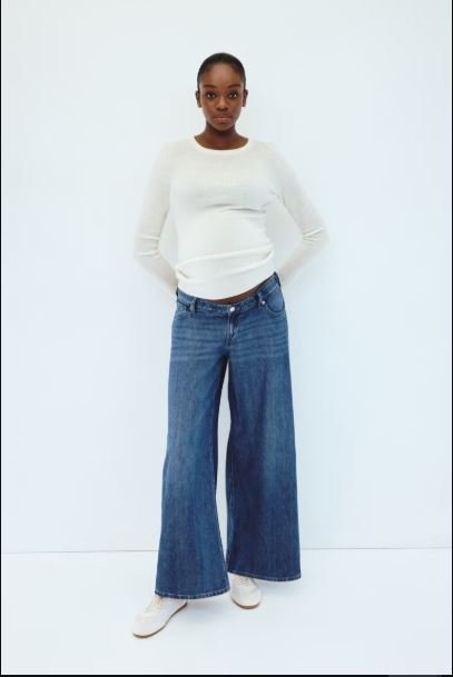 H&M MAMA Wide Low Jeans Denim Blue | Maternity Wide Leg — Xsoot