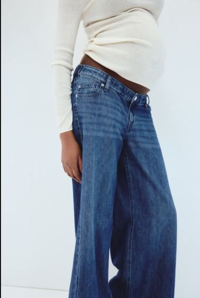 H&M MAMA Wide Low Jeans Denim Blue | Maternity Wide Leg — Xsoot