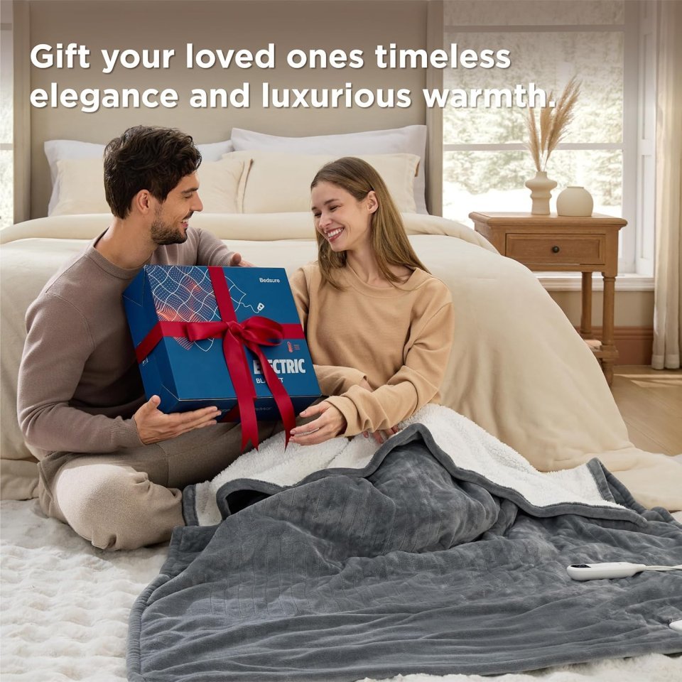 Bedsure Heated Blanket Throw Blanket - Fast Heating Electric Blanket, Soft Flannel Heated Throw with 4 Time Settings, 6 Heating Settings, Warm Gifts for Grandma & Grandpa & Seniors (50"x60", Grey)