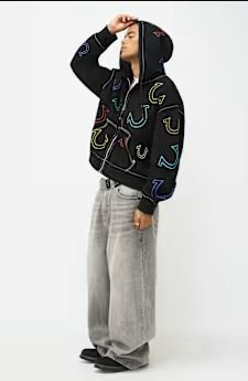 True Religion Horseshoe Big T Boxy Zip Hoodie | Men's Winter Gym Jacket
