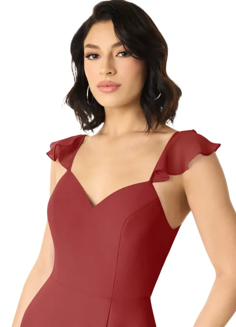 Buy Rust A-Line V-Neck Ruched Chiffon Dress Online