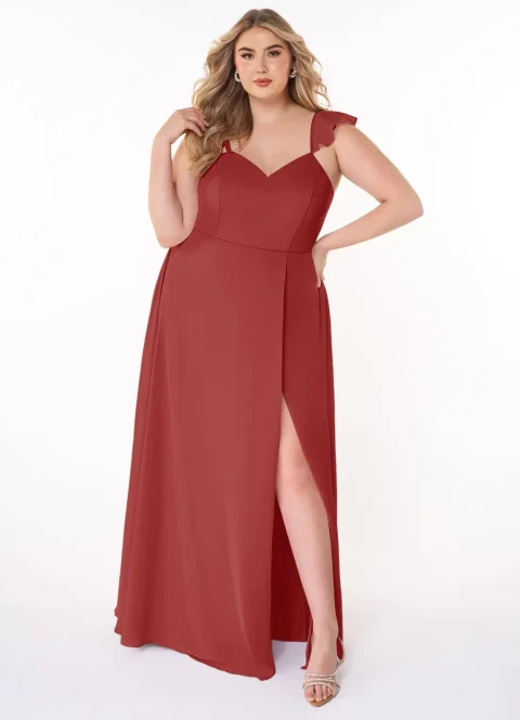 Buy Rust A-Line V-Neck Ruched Chiffon Dress Online