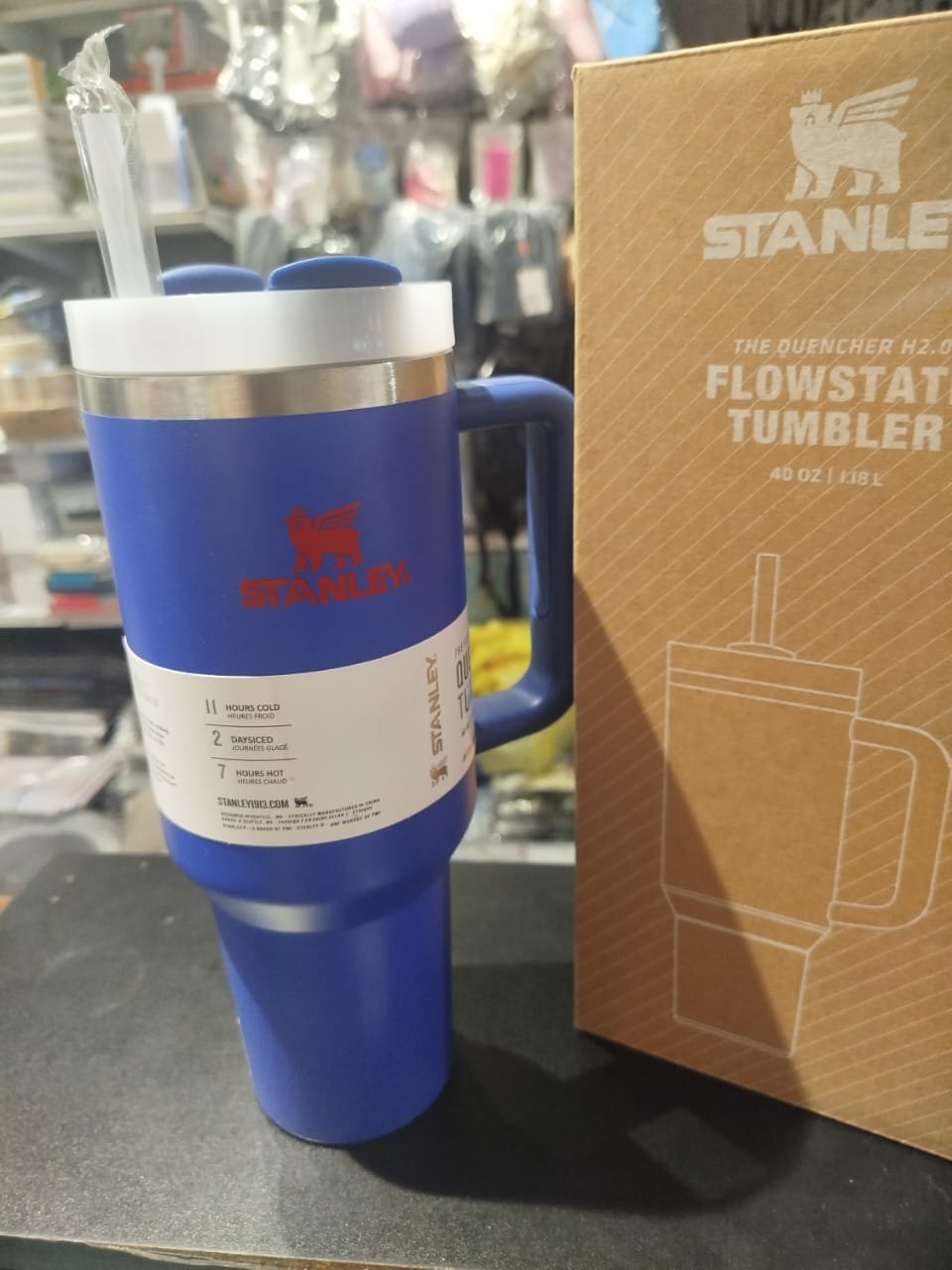 Stanley 40 Oz | (1200ML) Stainless Steel Vacuum Insulated Tumbler With Straw Leak Proof Quencher Cup For Hot And Cold Beverages - With Box | Sky Blue