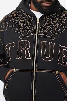 True Religion Rodeo Big T Boxy Zip Hoodie | Men's Outdoor Fitness Layer