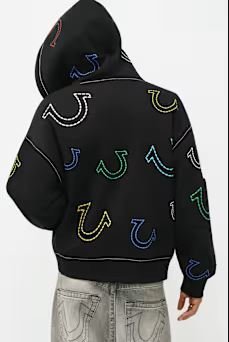 True Religion Horseshoe Big T Boxy Zip Hoodie | Men's Winter Gym Jacket