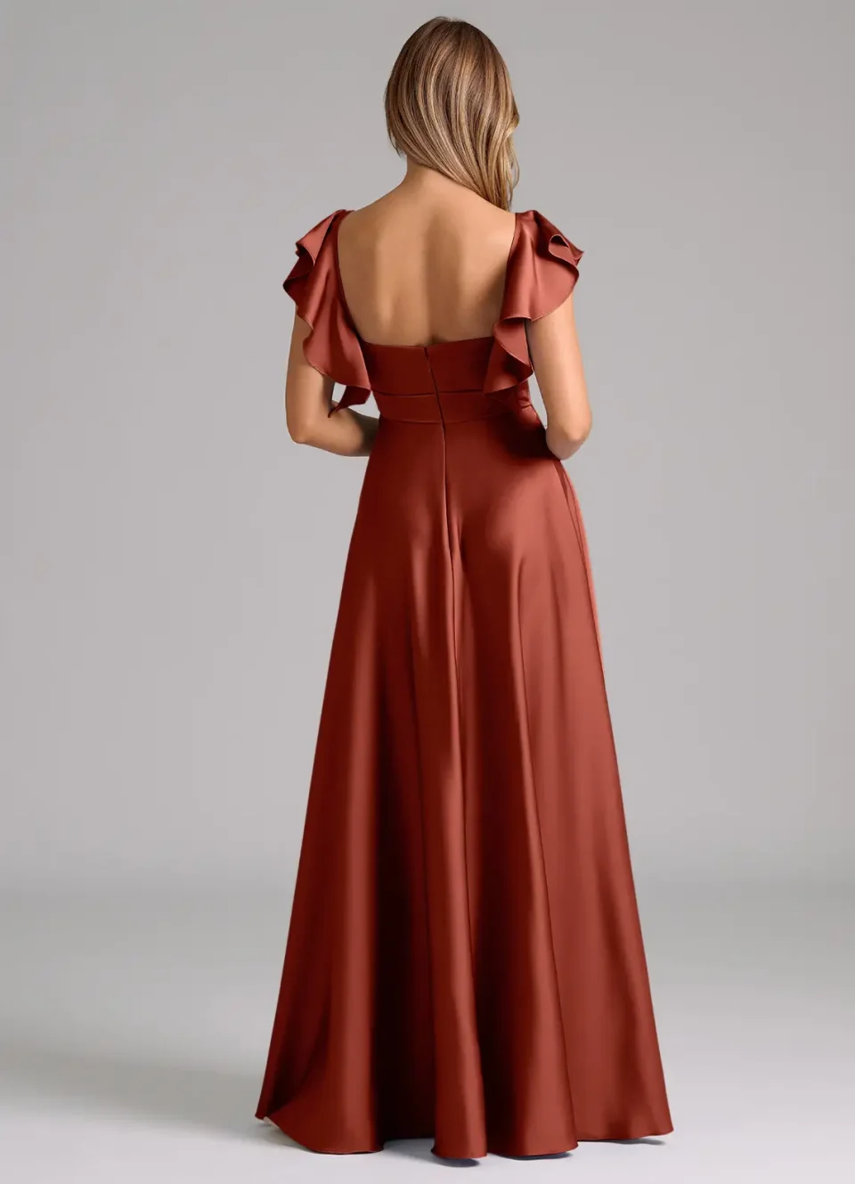Buy Terracotta A-Line Ruched Stretch Satin Dress Online