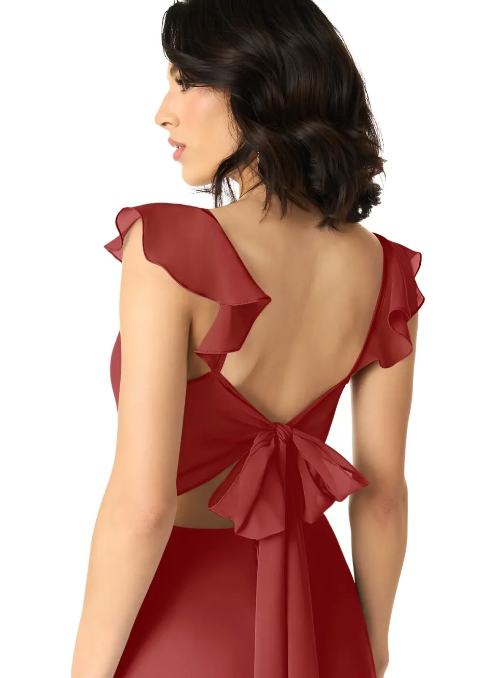 Buy Rust A-Line V-Neck Ruched Chiffon Dress Online