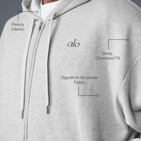 Accolade Full Zip Hoodie Athletic Heather Grey | Alo Yoga Full Zip Hoodie | Xsoot
