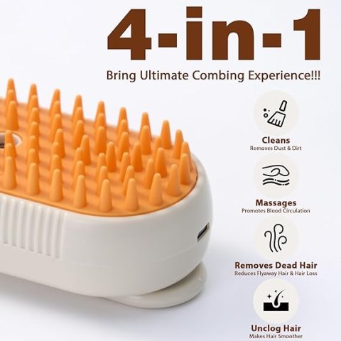 4-in-1 Cat Steam Brush | Rechargeable Anti-Static Shedding & Massage Tool