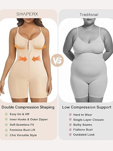 Buy SHAPERX Seamless Zip-Up Body Shaper Tummy Control Bodysuit Online
