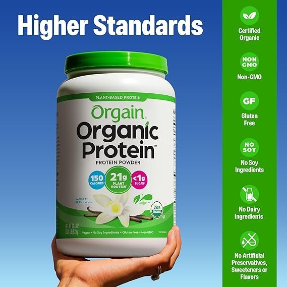 Orgain Organic Vegan Protein Powder, Vanilla Bean | 21g Plant Protein